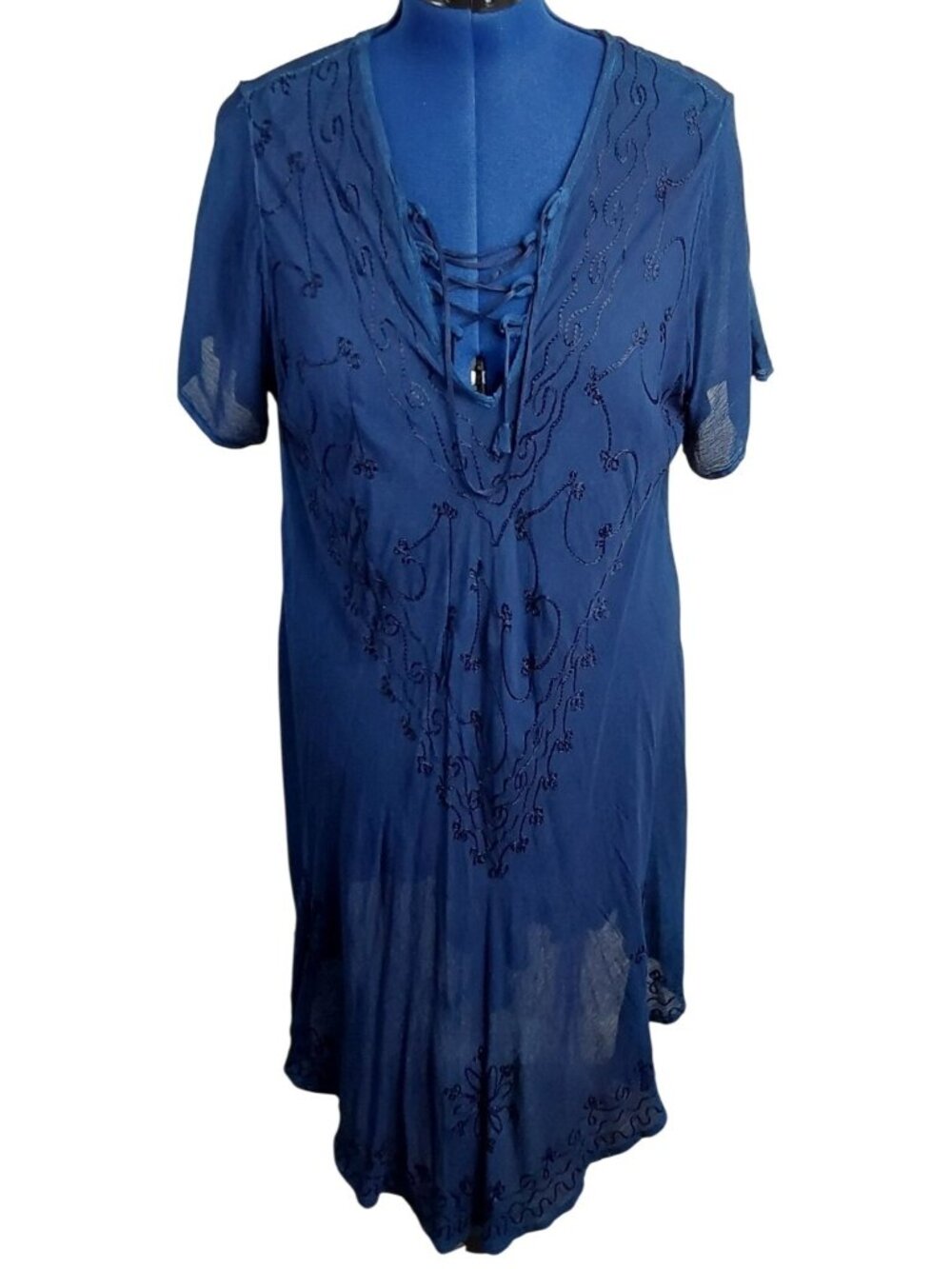 Jessica Taylor navy blue lace up lightweight boho dress size 1X